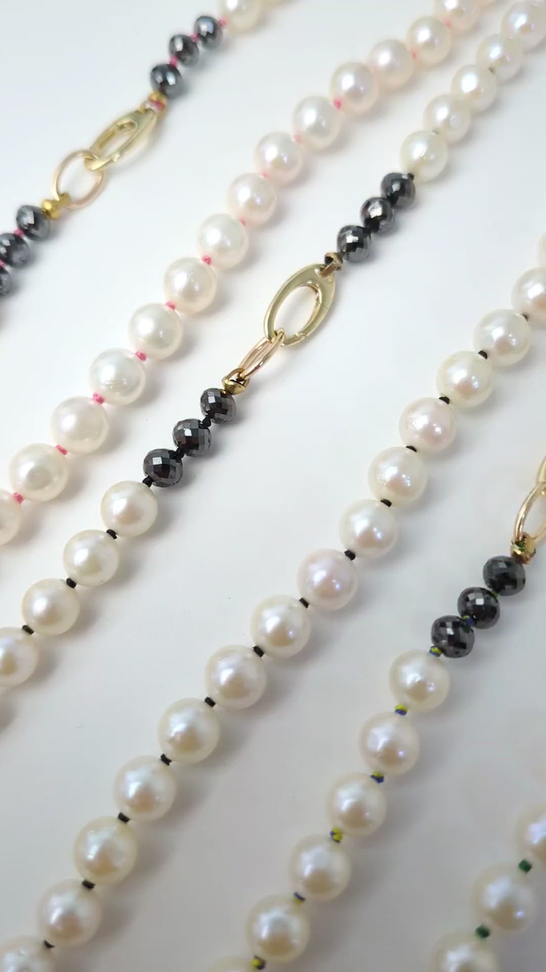 Knotty Pearl Necklace - Rainbow Thread