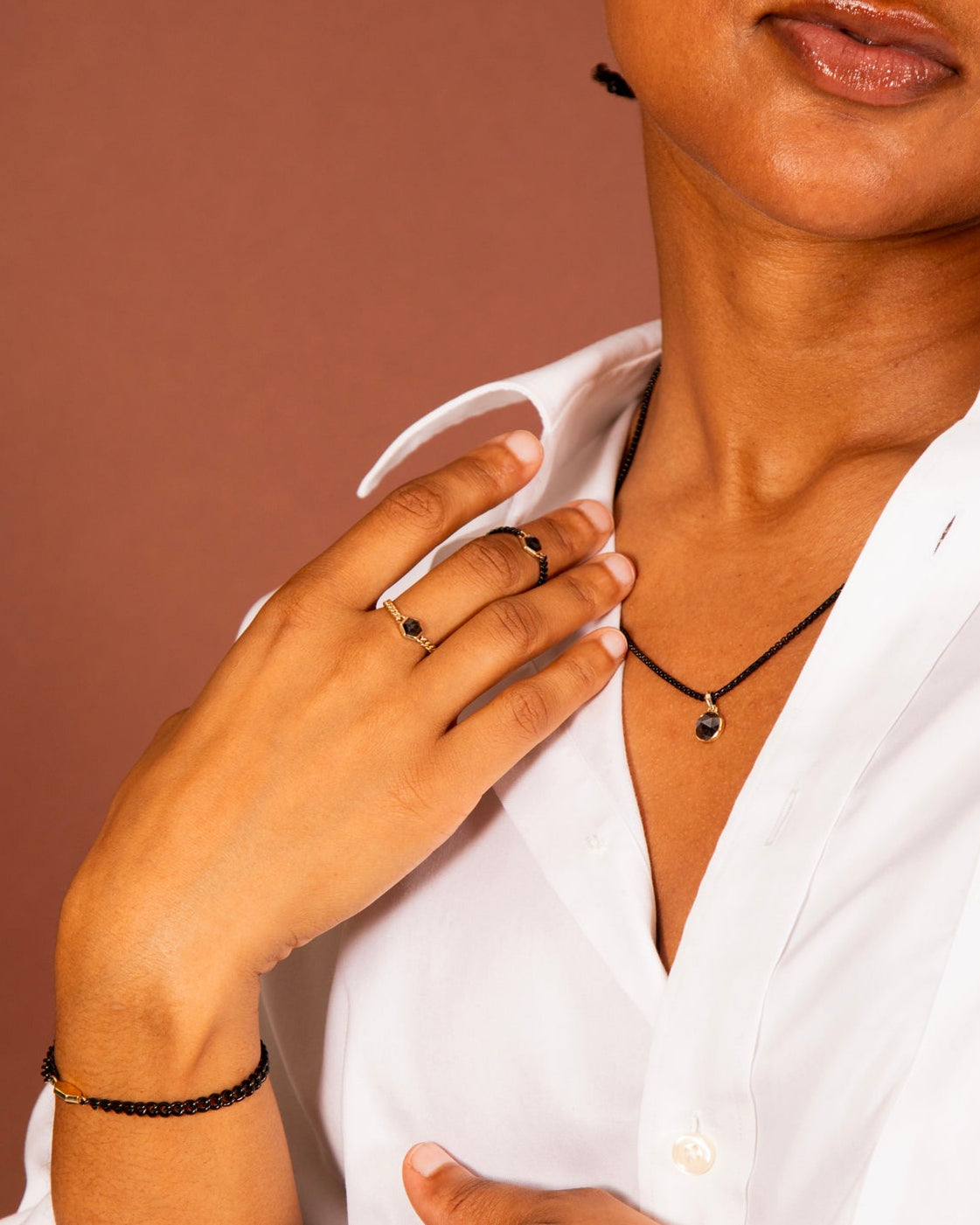 Sanctum Hexa Ring with Black Steel Band - Black Diamond