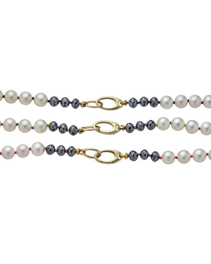 Knotty Pearl Necklace - Rainbow Thread