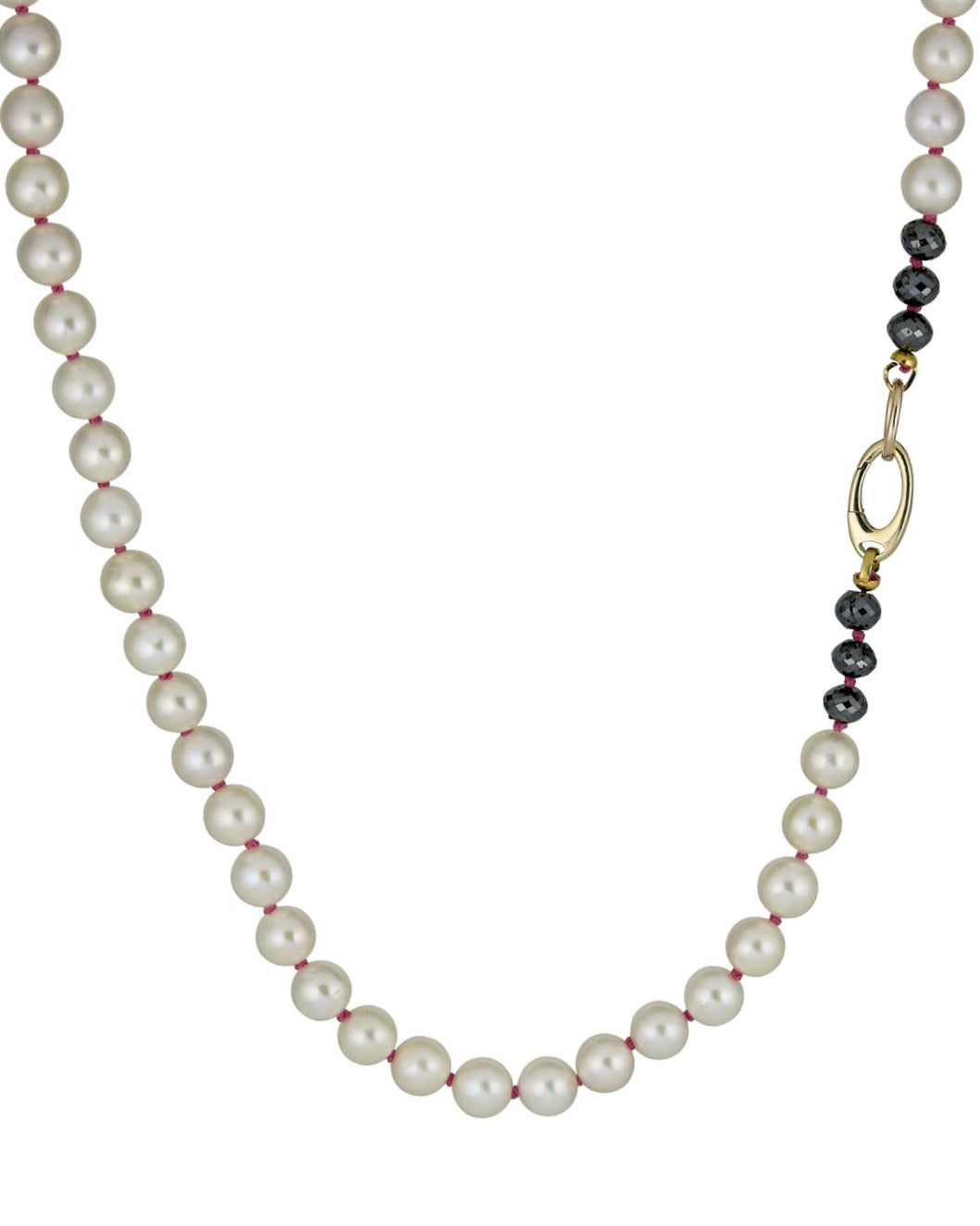 Knotty Pearl Necklace - Pink Thread