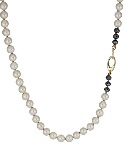 Knotty Pearl Necklace - Pink Thread