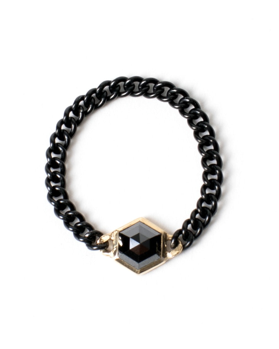 Sanctum Hexa Ring with Black Steel Band - Black Diamond