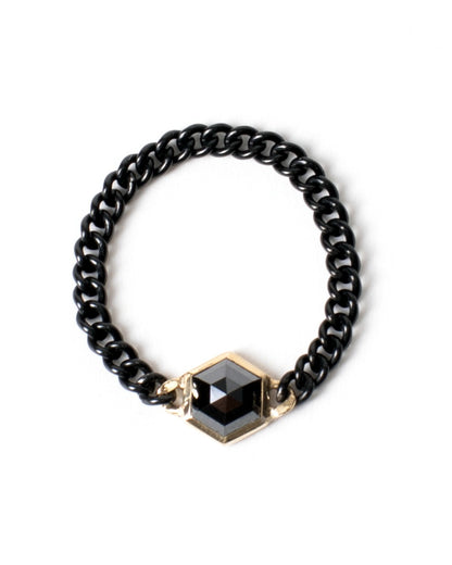 Sanctum Hexa Ring with Black Steel Band - Black Diamond