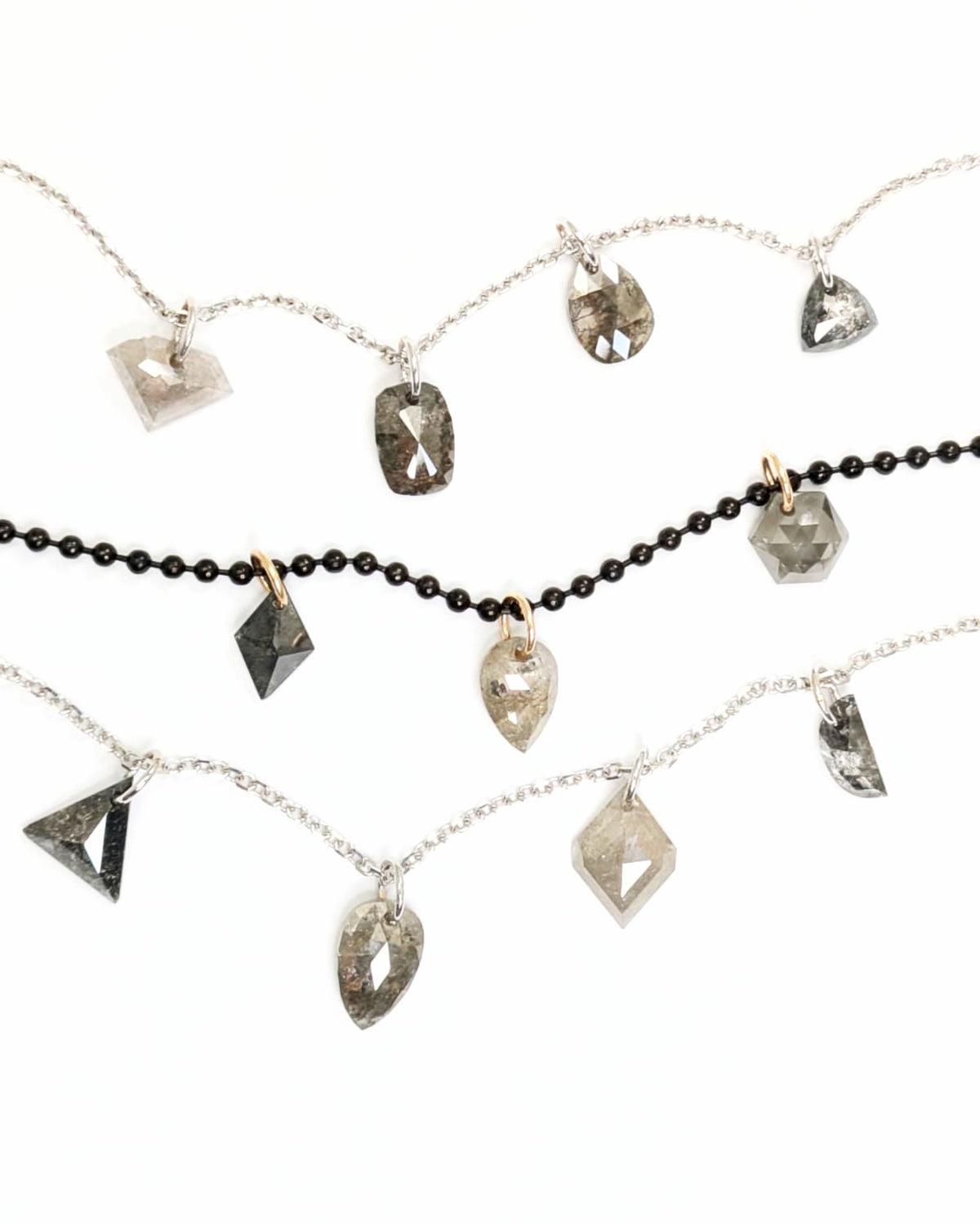 N A K E D Diamond Pendants in 14K - Salt &amp; Pepper &amp; Grey