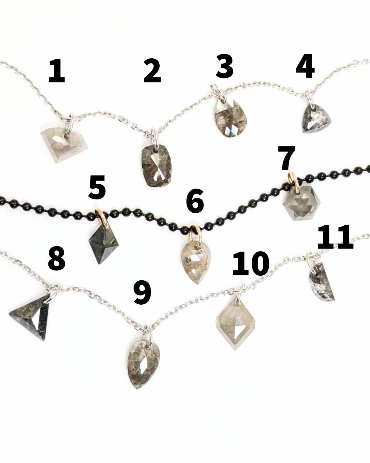 N A K E D Diamond Pendants in 14K - Salt &amp; Pepper &amp; Grey