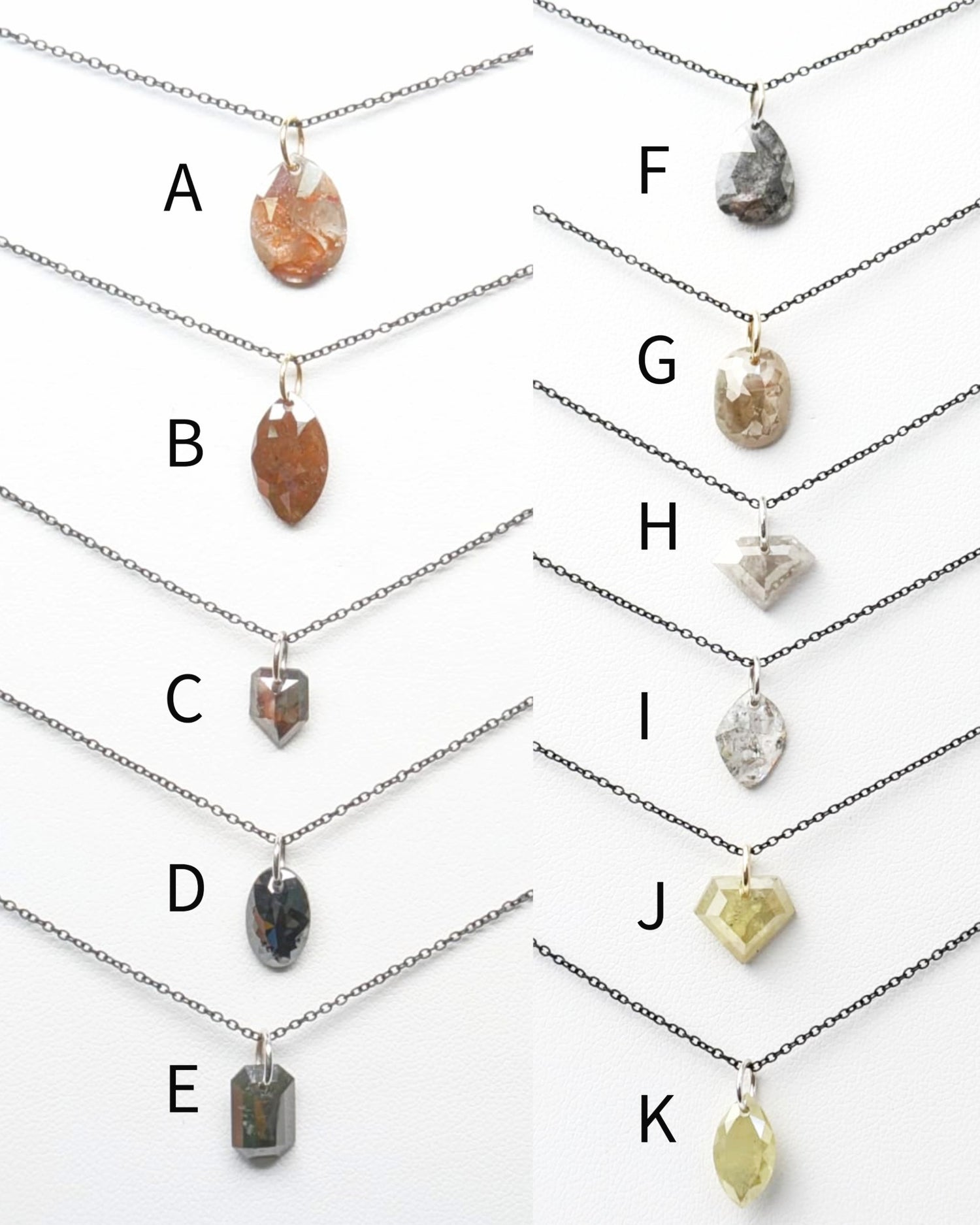 N A K E D Diamond Pendants in 14K - Black/Rustic/Salt &amp; Pepper