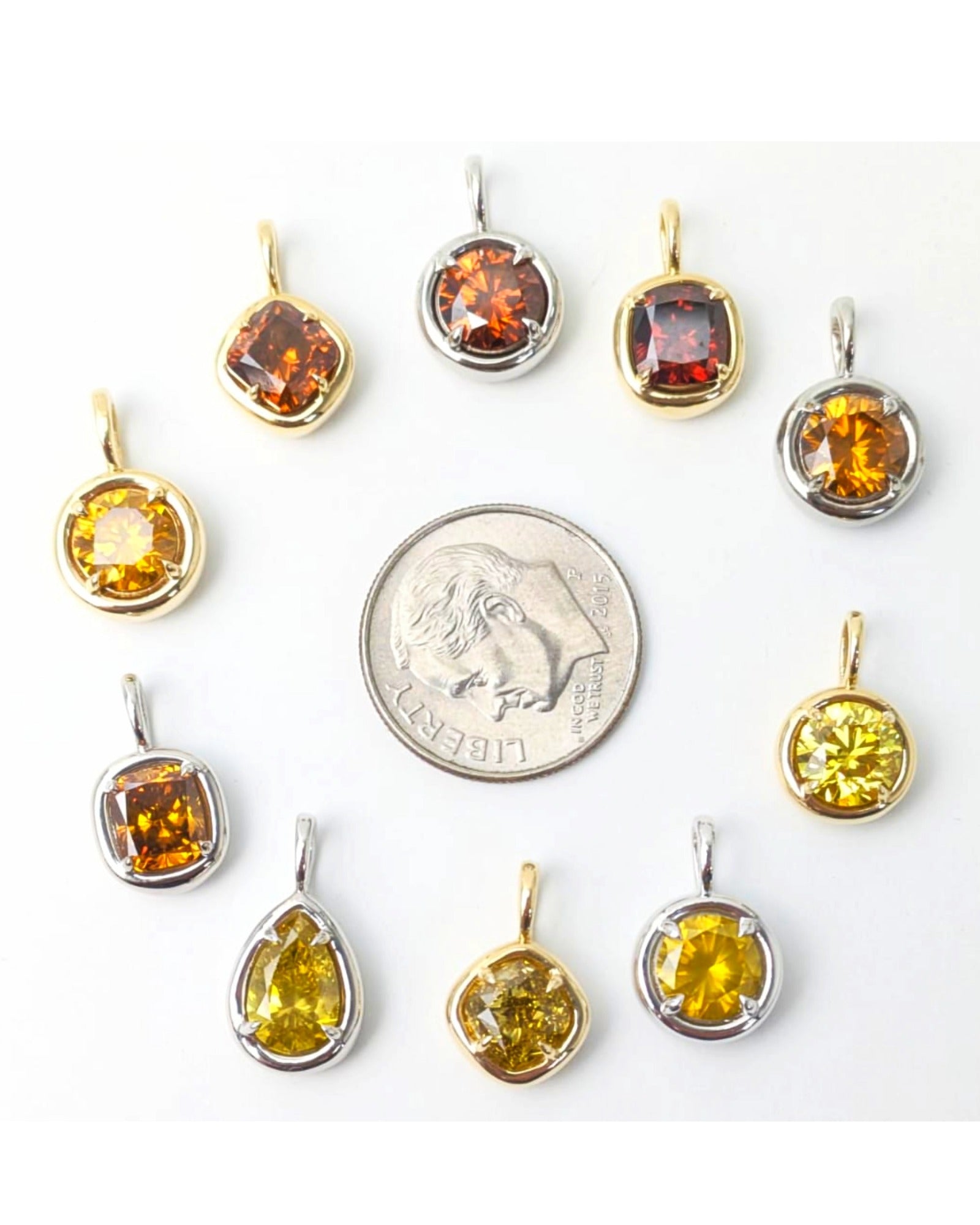 1.00ct Red, Yellow, Orange Diamond Solstice Pendants