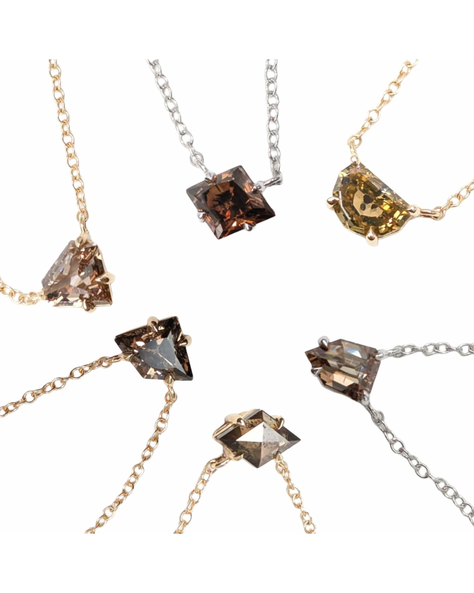 Polaris Fancy Shape Brown Diamond Choker Necklaces in 14K