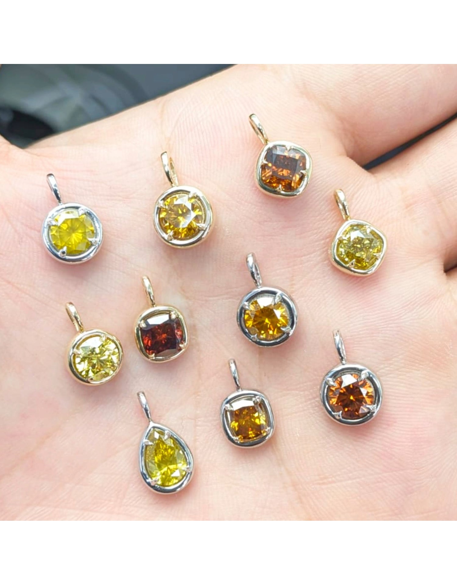 1.00ct Red, Yellow, Orange Diamond Solstice Pendants
