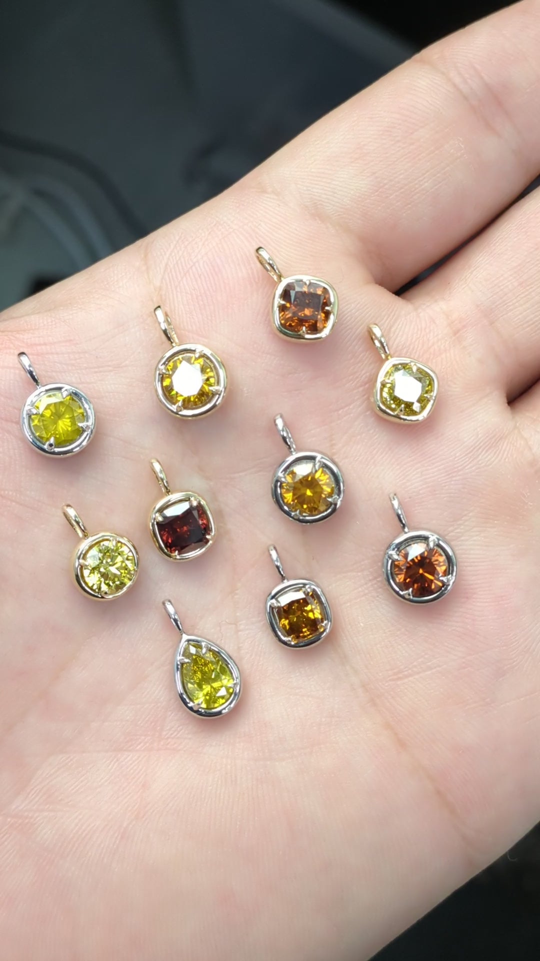 1.00ct Red, Yellow, Orange Diamond Solstice Pendants
