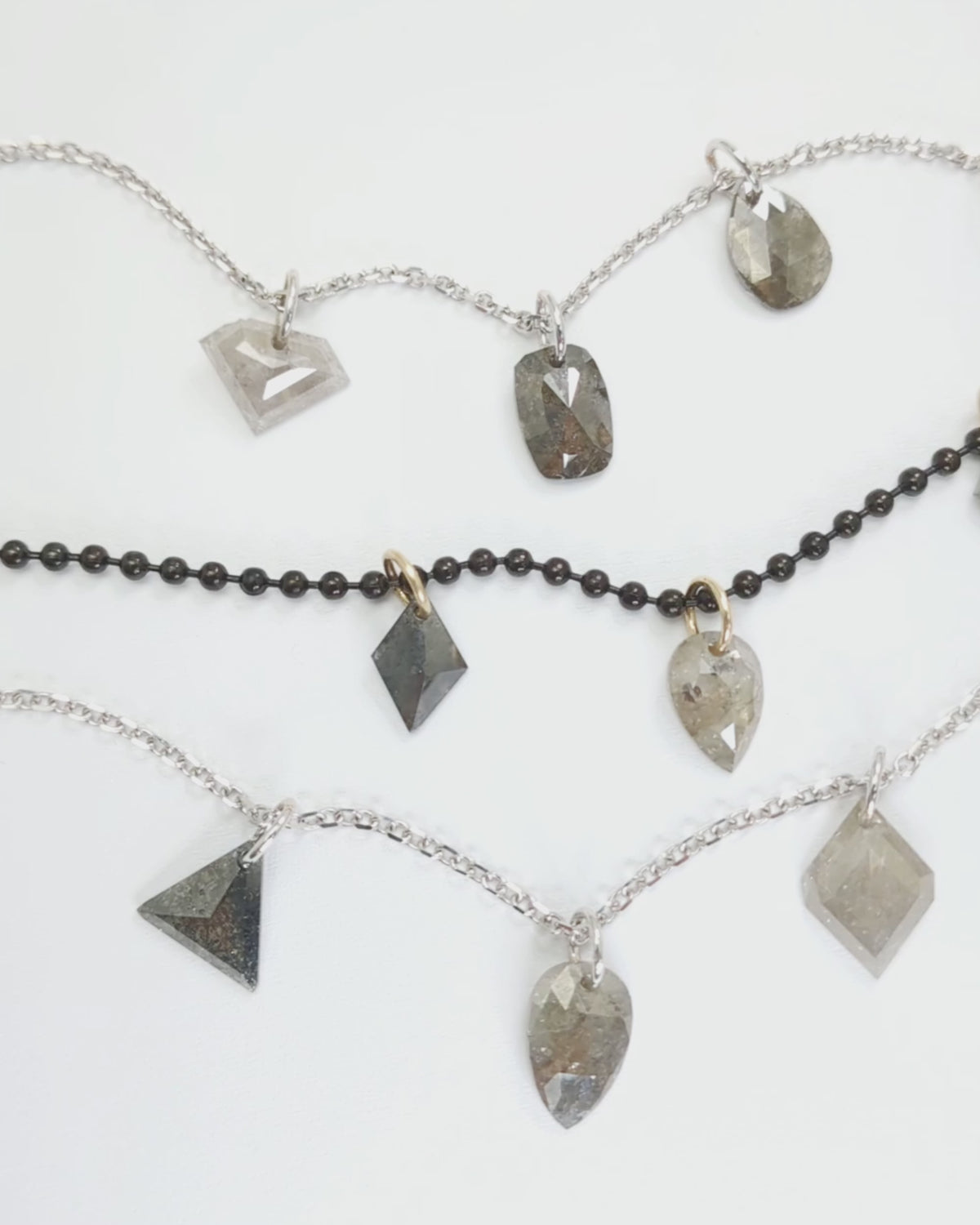 N A K E D Diamond Pendants in 14K - Salt &amp; Pepper &amp; Grey
